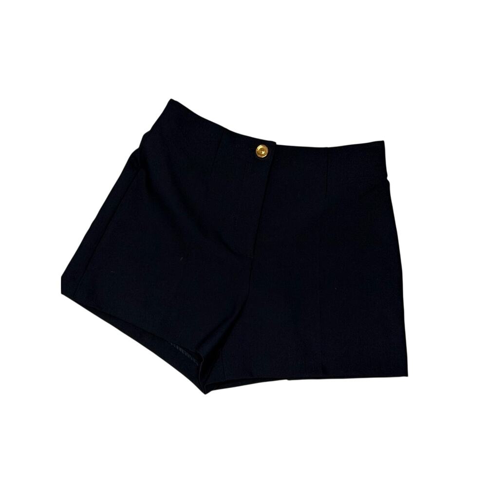 ZARA High Waisted Dress Tailored Navy Shorts Gold Button M